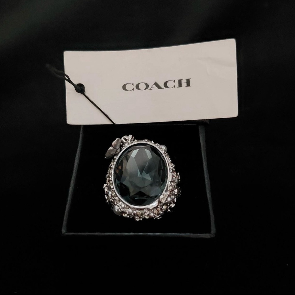 Coach Silver and Black Gemstone Ring